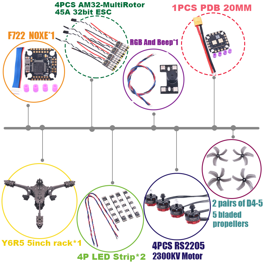 B-CUBE Y6R5 5inch FPV Drone Fr - Drone Kit Octocopter ulasan dan harga